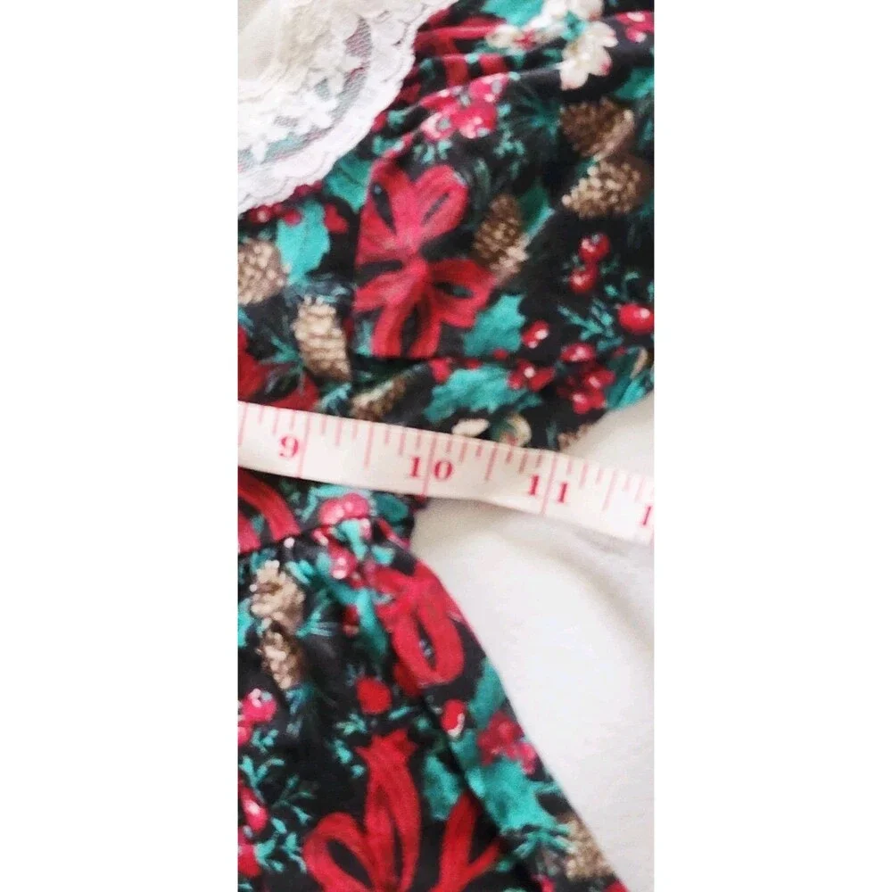 Vintage 80s Bonnie Jane Baby Girl  Ruffled Christmas Lace Collared Dress 12 Mo
